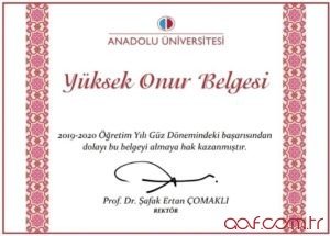 Açıköğretim Yüksek Onur Belgesi